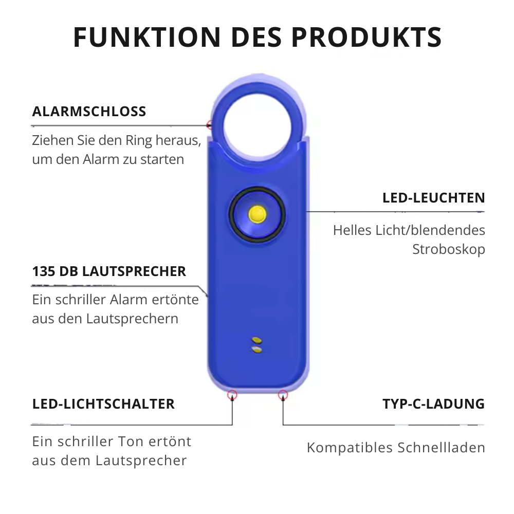 DeFendra™ | Sicherheitsalarm für Frauen und Kinder für den Einsatz im Freien und unterwegs