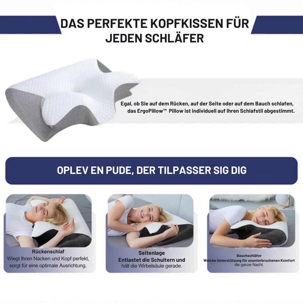 ErgoPillow™ | Besser schlafen, frischer aufwachen – ergonomische Unterstützung für Nacken und Rücken die ganze Nacht